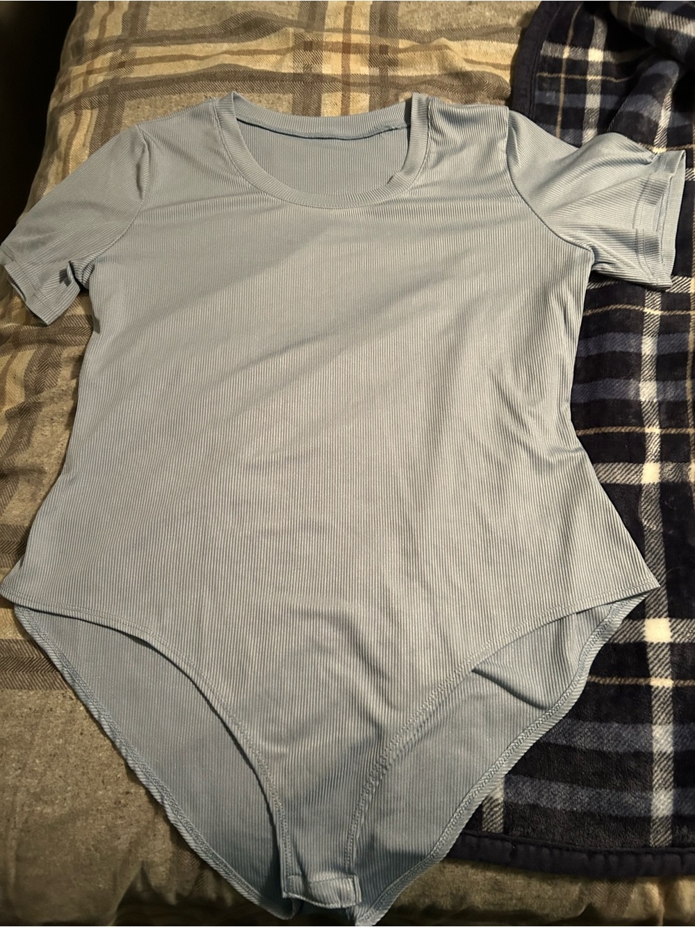 Blue Ribbed Short Sleeve Bodysuit